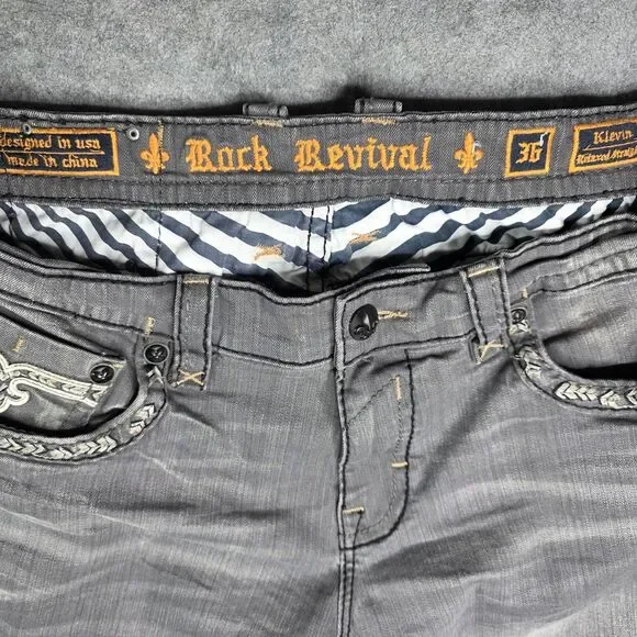 Rock Revival Kleven Relaxed‎ Straight Denim Jeans Mens 36 x 28 Gray